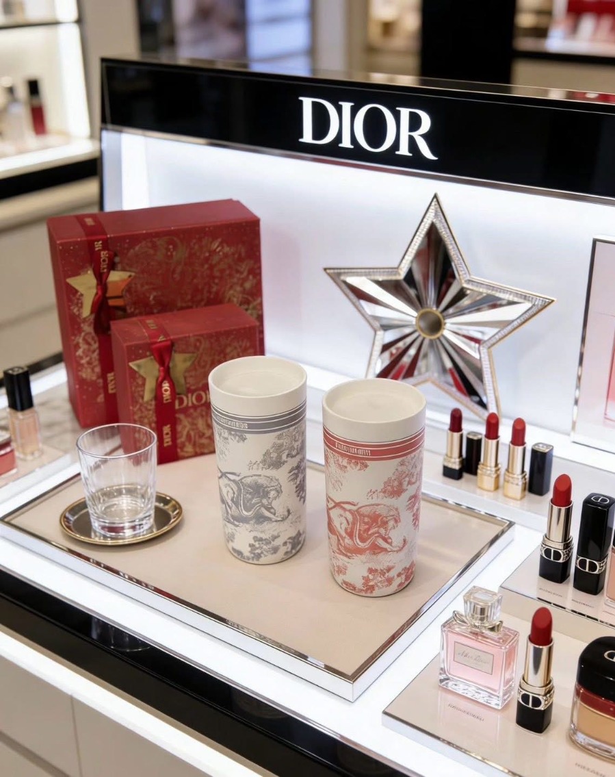 (แก้วสีแดง+ถุง+กล่อง) Dior Platinum Birthday Gift