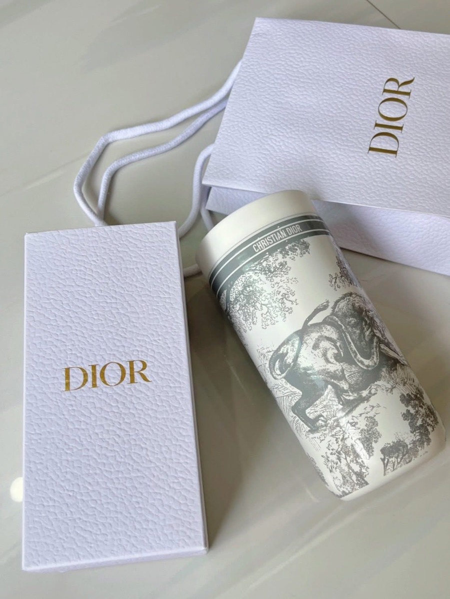 (แก้วสีขาว+ถุง+กล่อง) Dior Platinum Birthday Gift