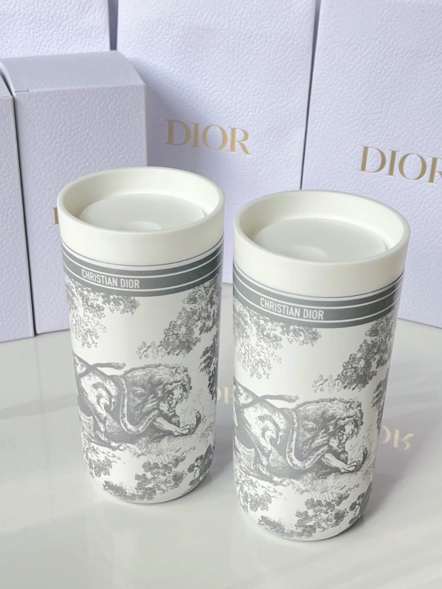(แก้วสีขาว+ถุง+กล่อง) Dior Platinum Birthday Gift